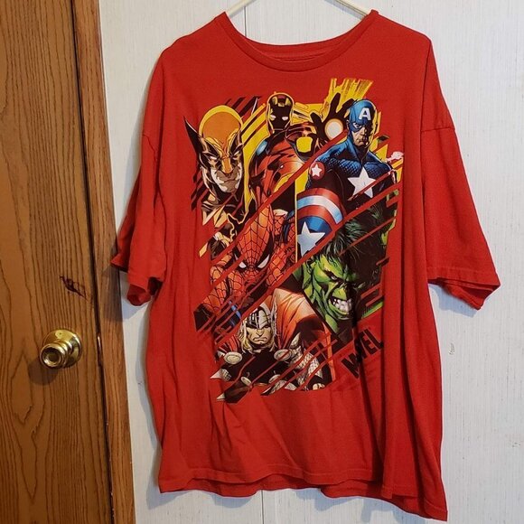 Marvel Characters Adult 2XL Red Crew Neck Logo Short Sleeve Tee Mens XXL - Picture 1 of 3